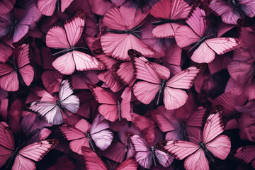 Obraz na płótnie Canvas Beautiful background of tropical pink butterflies