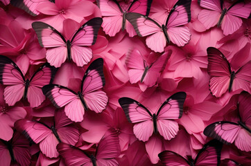 Fototapeta na wymiar Beautiful background of tropical pink butterflies