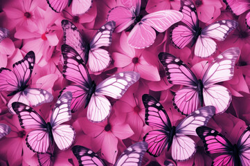 Fototapeta na wymiar Beautiful background of tropical pink butterflies
