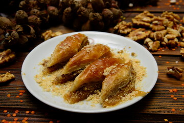 traditional dessert,  baklava, baklava, walnut baklava, dessert with syrup