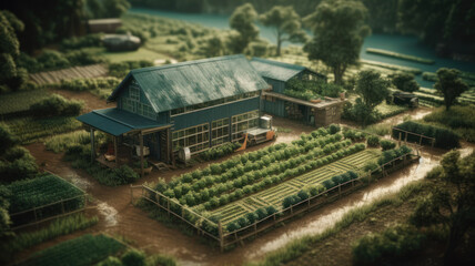 Fototapeta na wymiar Sustainable green cubic farm. Generative AI