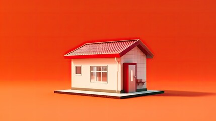 3d rendering illustration of small home with red background