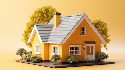 3d rendering illustration of home with yellow background