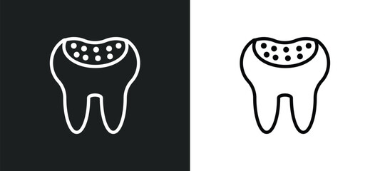holed tooth icon isolated in white and black colors. holed tooth outline vector icon from dentist collection for web, mobile apps and ui.
