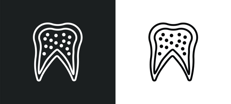 inner tooth icon isolated in white and black colors. inner tooth outline vector icon from dentist collection for web, mobile apps and ui.