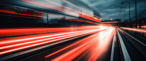 Cars lights on the road of modern city at night time. Timelapse, hyperlapse of transportation. Motion blur, light trails, abstract soft glowing lines. Ai generative