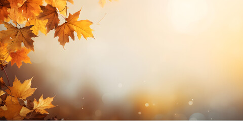 Naklejka na ściany i meble Autumn background with leaves, banner with copy space, generated ai