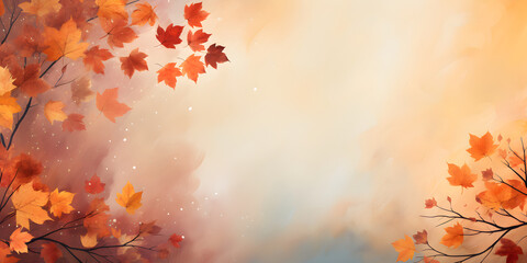 Abstract autumn background with leaves on a tree, banner with copy space, ai generated