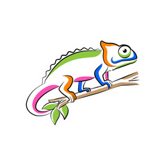 Chameleon line art logo design. Simple modern minimalist animal logo illustration vector.