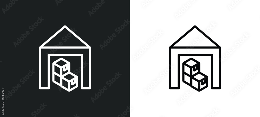 Poster warehouse icon isolated in white and black colors. warehouse outline vector icon from delivery and l