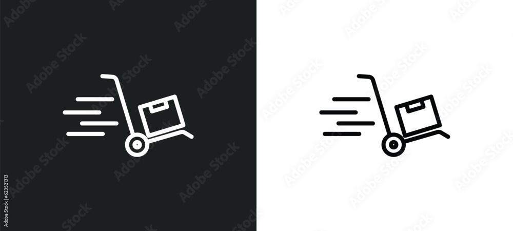 Poster moving icon isolated in white and black colors. moving outline vector icon from delivery and logisti