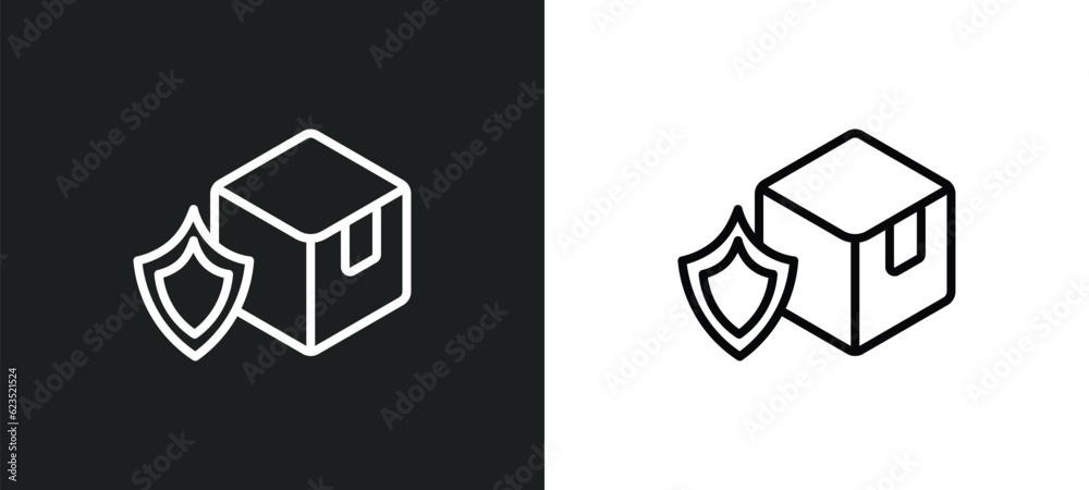 Poster delivery shield icon isolated in white and black colors. delivery shield outline vector icon from de
