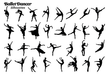 Ballet Dancer silhouette vector illustration set - obrazy, fototapety, plakaty