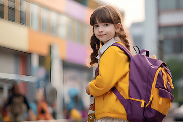 A girl with a backpack goes to school, Generative AI