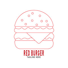 Delicious burger in red color outline illustration