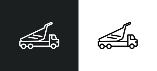 dump truck icon isolated in white and black colors. dump truck outline vector icon from construction collection for web, mobile apps and ui. © Farahim