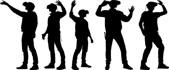 silhouette of man using virtual reality headset glasses playing VR games © ITrWorks