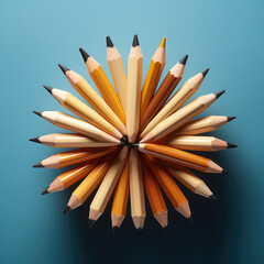 A bunch of pencils arranged in a circle. Generative AI.