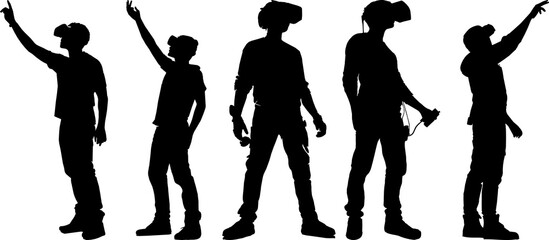 man wearing VR headset glasses playing VR games silhouette pose