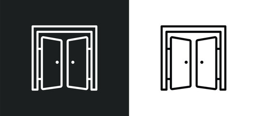 doors open icon isolated in white and black colors. doors open outline vector icon from construction collection for web, mobile apps and ui.
