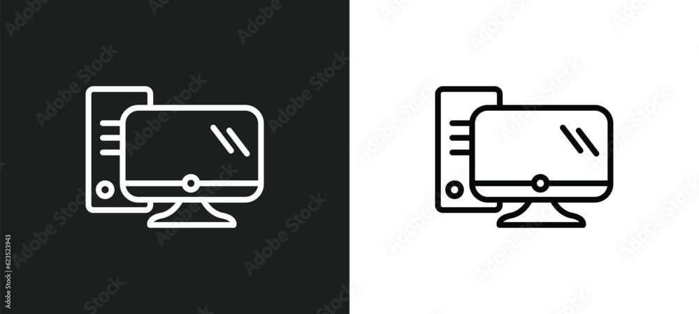 Poster pc with monitor icon isolated in white and black colors. pc with monitor outline vector icon from co