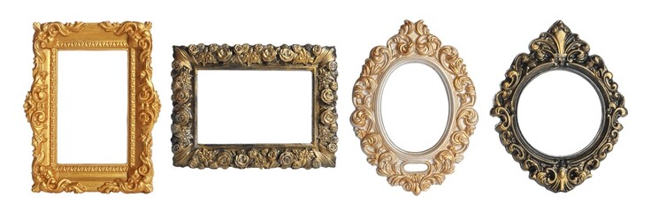 Set of different vintage frames on white background