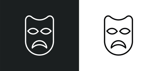 sad mask icon isolated in white and black colors. sad mask outline vector icon from cinema collection for web, mobile apps and ui.
