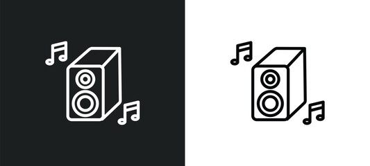 loud woofer box icon isolated in white and black colors. loud woofer box outline vector icon from cinema collection for web, mobile apps and ui.