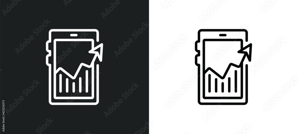 Poster mobile analytics icon isolated in white and black colors. mobile analytics outline vector icon from 