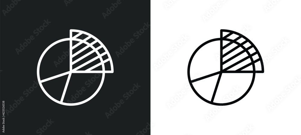 Poster data analysis pie chart icon isolated in white and black colors. data analysis pie chart outline vec