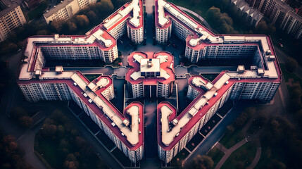 Symmetrical Aerial View of Vilnius-inspired Town - generative ai - obrazy, fototapety, plakaty