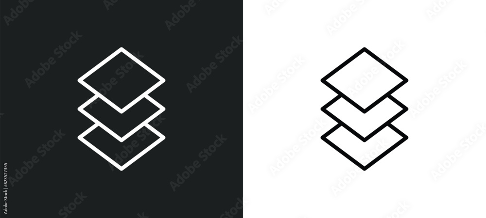 Poster stack icon isolated in white and black colors. stack outline vector icon from business collection fo