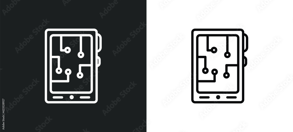 Poster mobile flexible display icon isolated in white and black colors. mobile flexible display outline vec