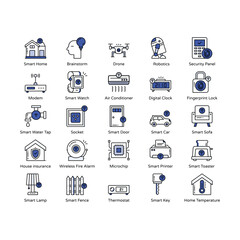 Smart home icons set, smart door, smart home bell, smart home window, smart technology, etc