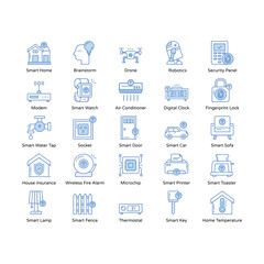 Smart home icons set, smart door, smart home bell, smart home window, smart technology, etc