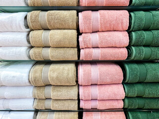 Fototapeta na wymiar Colorful towels arranged neatly in layers