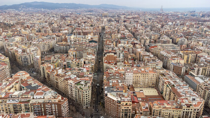 Obraz premium aerial view of diagonal avenue street grid and urban blocks in eixample district barcelona spain