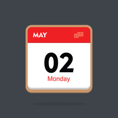 monday 02 may icon with black background, calender icon