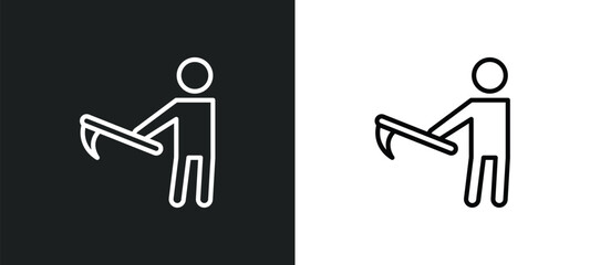 farmer hoeing icon isolated in white and black colors. farmer hoeing outline vector icon from agriculture farming collection for web, mobile apps and ui.