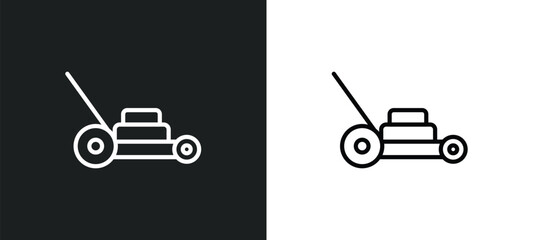 lawnmower icon isolated in white and black colors. lawnmower outline vector icon from agriculture farming collection for web, mobile apps and ui. - obrazy, fototapety, plakaty
