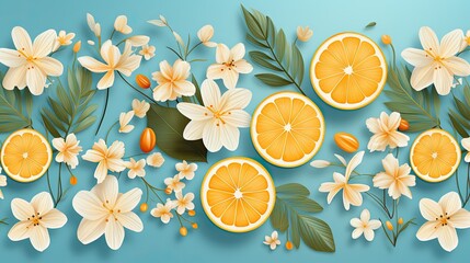 a seamless pattern of lemons with leaves and lemons - obrazy, fototapety, plakaty