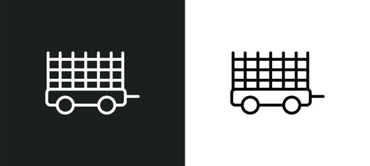 farm trailer icon isolated in white and black colors. farm trailer outline vector icon from agriculture farming collection for web, mobile apps and ui.