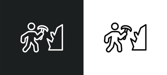 mineral collecting icon isolated in white and black colors. mineral collecting outline vector icon from activity and hobbies collection for web, mobile apps and ui.