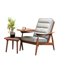 Garden lounge chair with side table isolated on transparent background. Generative AI
