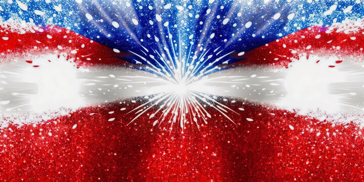 A patriotic and festive image with red, white, and blue glitter sparkles in the background. - Generative AI