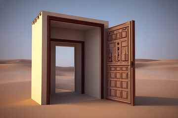 opened one single door on middle on desert
