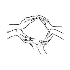 Hold one's hands continuous line drawing. People shaking hands one line. Vector illustration for poster, card, banner valentine day, wedding,Coffee cup and t-shirt