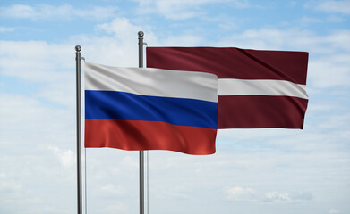 Fototapeta na wymiar Latvia and Russia flag