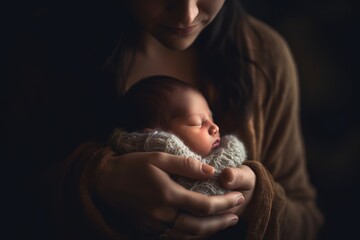 Newborn baby in mother hands. Generative AI 6