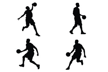 Set Basketball players. 4 silhouettes of basketball players, Vector illustration isolated